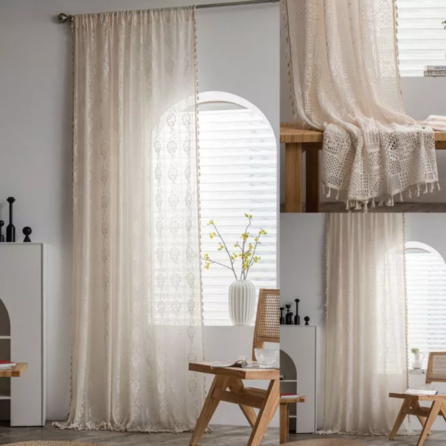 Crochet Tassel Curtain Modern Living Room Bedroom Window Drape Panels Treatment