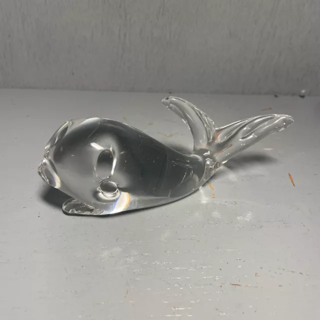 LARGE & HEAVY Vintage Clear Glass Crystal Ocean Whale Figurine Paperweight
