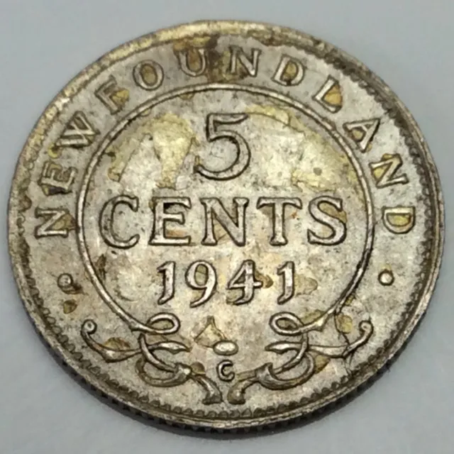 1941 C Newfoundland Canada 5 Cents Small Silver KM# 19 Circulated Coin D896