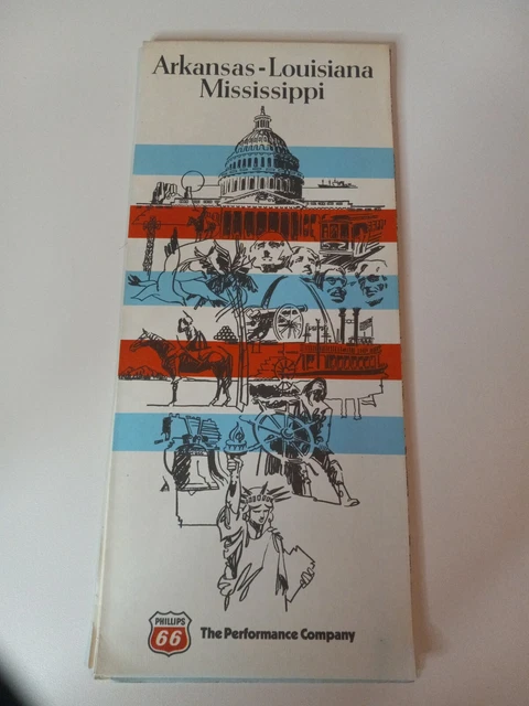 ⭐ Vintage 1977 Arkansas - Louisiana Mississippi Phillips 66 Travel Map Brochure
