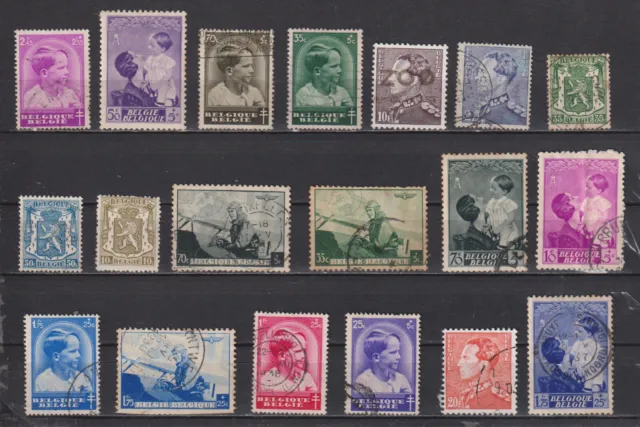 lot de timbres oblitérés de Belgique de  1937 variés