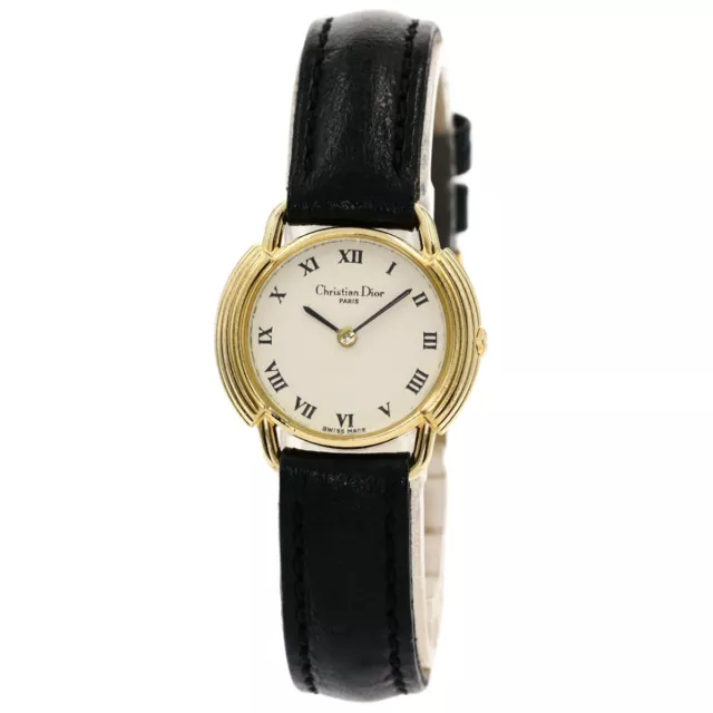 CHRISTIAN DIOR Round face Watches 58.121 Gold Plated/Leather Ladies