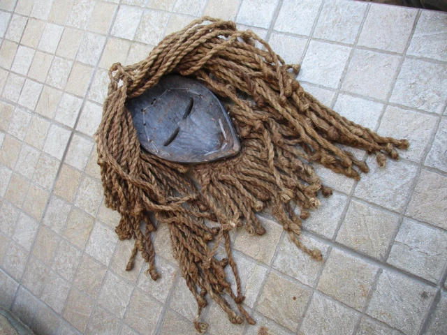 Vintage Tribal African Nicety Old Hand Carved Mask Hardness Wood Drawstring Hair 11