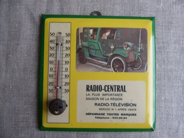 Ancien Glaçoïde Publicitaire Avec Thermomètre / Radio Central / Automobilia
