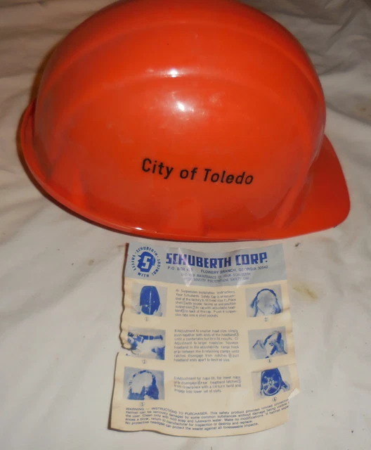 1 Vintage City of Toledo Ohio Orange Hard hat Schuberth Corp Polyethlene