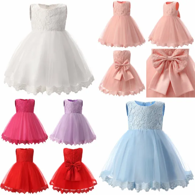 New Princess Baby Girls Dress Flower Christening Lace Wedding Party Kids Clothes