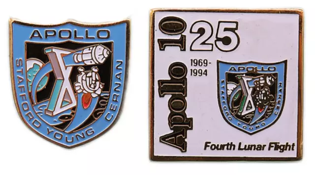 NASA PIN PAIR enamel vtg APOLLO X 10 Cernan Young 25th Anniversary Stafford