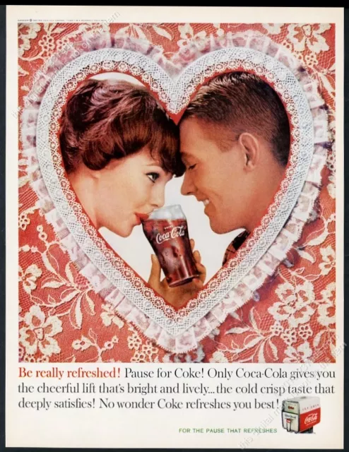 1960 Coke Valentine heart couple photo Coca Cola vintage print ad