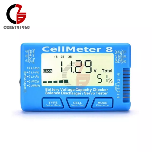 Digital Battery Capacity Checker RC Cell Meter 7/8Capacity LiPo LiFe Li-ion NiMH 3