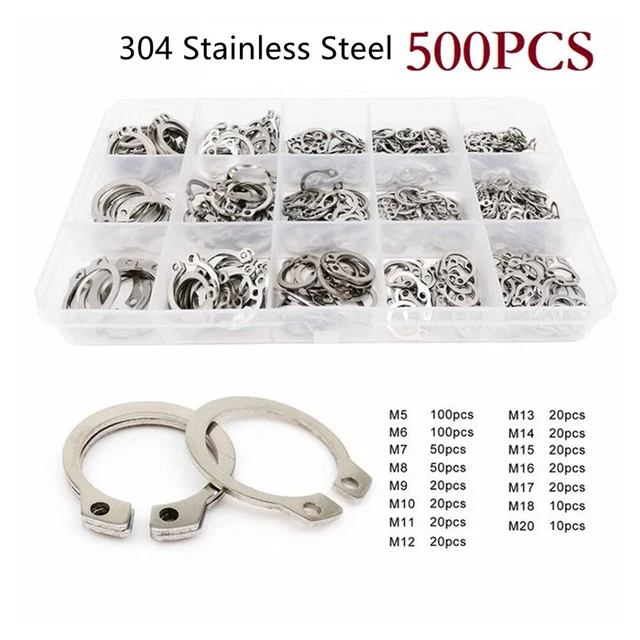 500x Stainless Steel Shaft Bearing Snap Ring C-Type External Circlip 5mm-20mm