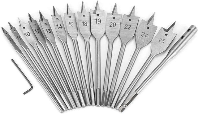 Juego de brocas de pala KAHEIGN 15 piezas, 6 mm - 25 mm recubiertas de titanio acero al carbono plano