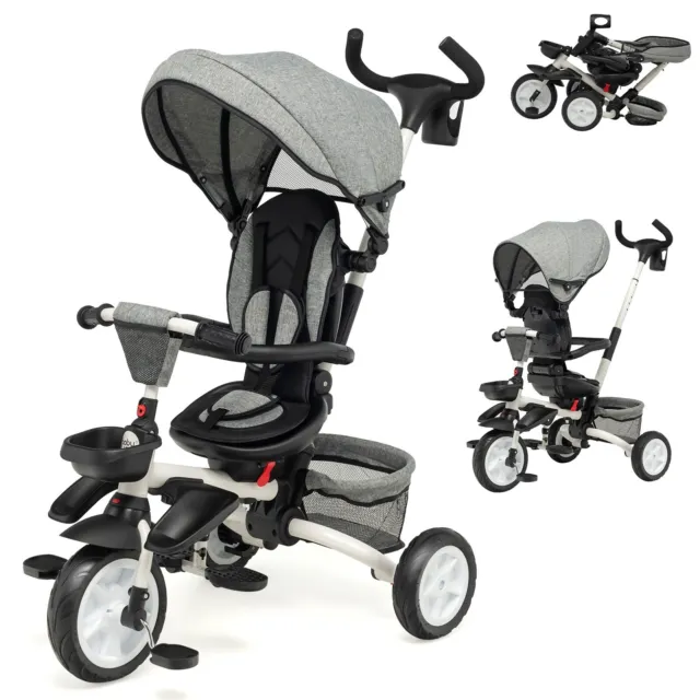 7-In-1 Baby Tricycle Kids Folding Toddler Tricycle Stroller Bike Trike W/ Canopy