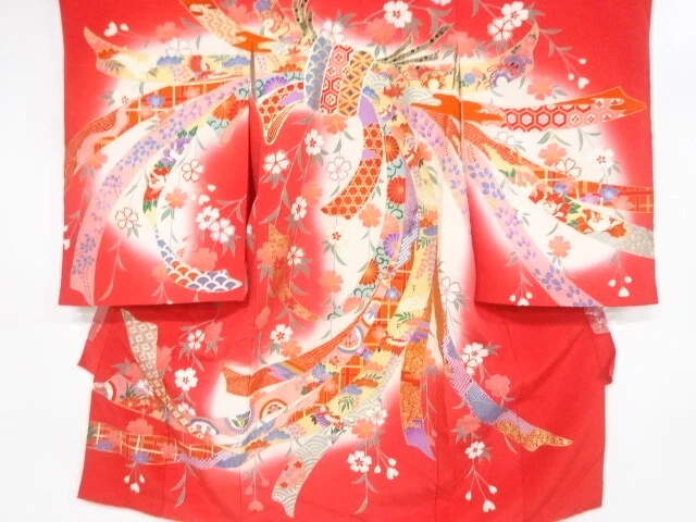36310# Japanese Kimono / Antique Kimono For Girls / Embroidery / Kinsai / Flower