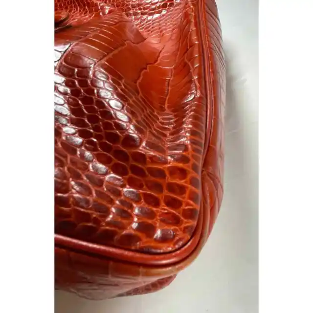 Longchamp Terracotta Roseau Croc Embossed Leather Toggle Top Handle Tote Purse 7