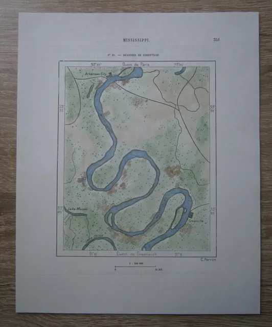 1892 Perron map MEANDERS OF MISSISSIPPI AT GREENVILLE, MISSISSIPPI, #91