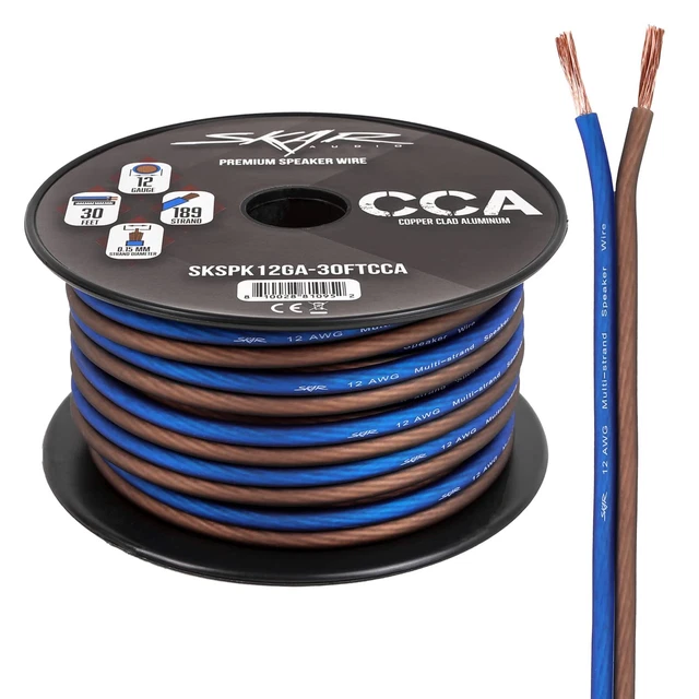 12 Gauge AWG Audio Speaker Wire - 30 Feet (Blue/Brown)