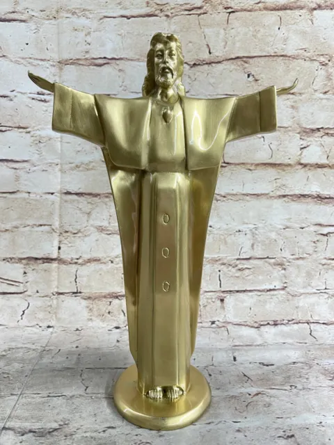 Jesus Christ Open Arms Bronze Statue Sculpture Gold Collectible Figurine Art