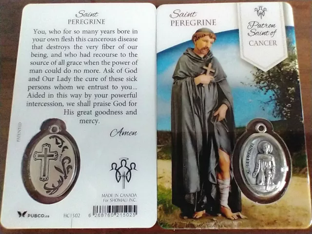 NEW LAMINATED SAINT Peregrine Holy Prayer Card With Medal Patron St Of ...