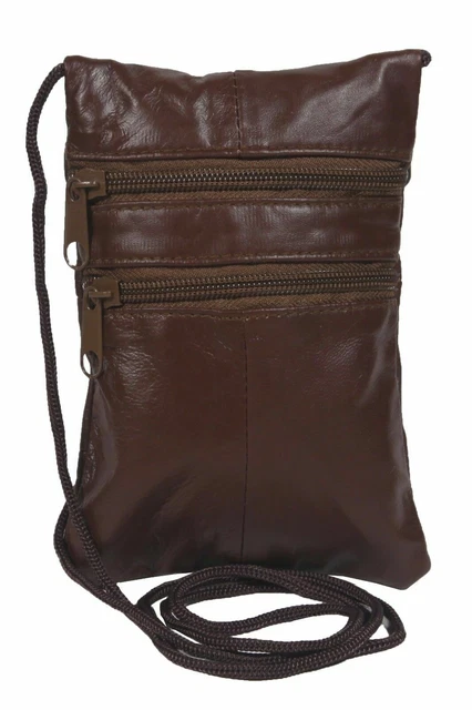 Travel Leather Shoulder Mini Small Neck Purse Cross Body Tote Satchel Bag Brown