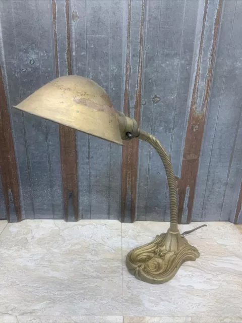 Antique Gooseneck Desk Lamp Cast Iron Base Art Deco Industrial Ornate