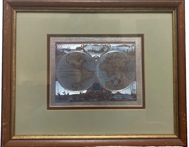 Vintage Foil World Map Nova Totivs  Terrarvm Orbis Geographica Ac Framed