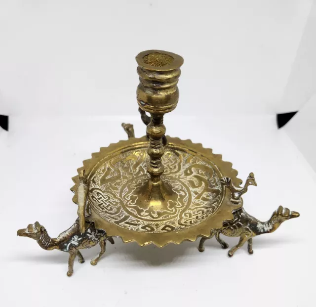 Vintage Brass Candle Holder With Camels And Birds