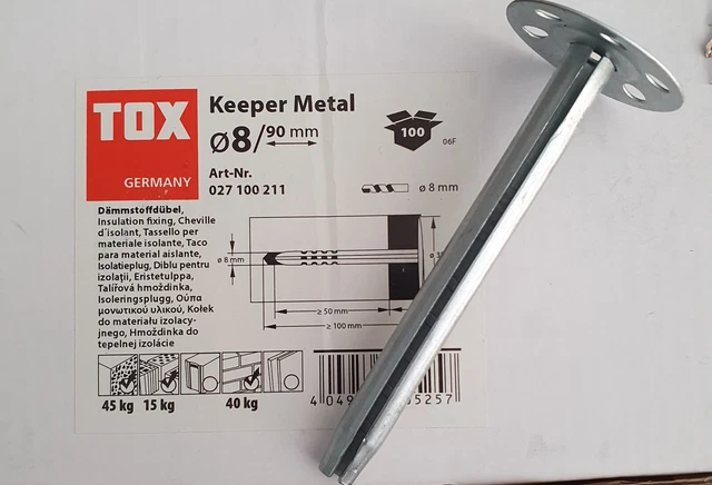 100 x TOX Dämmstoffdübel 8 x 90 mm Keeper Metal Dübel Schlagdübel
