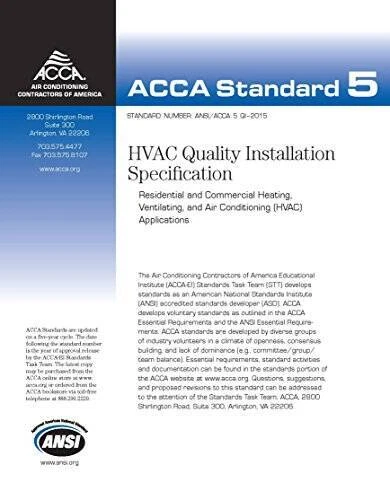 QI HVAC Quality Installation Specification Standard Number ANSIACCA 5  - GOOD