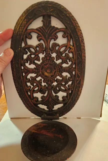 Vintage Cast Iron Drop Down Wall Sconce Ornate Candle Holder 9 Inches