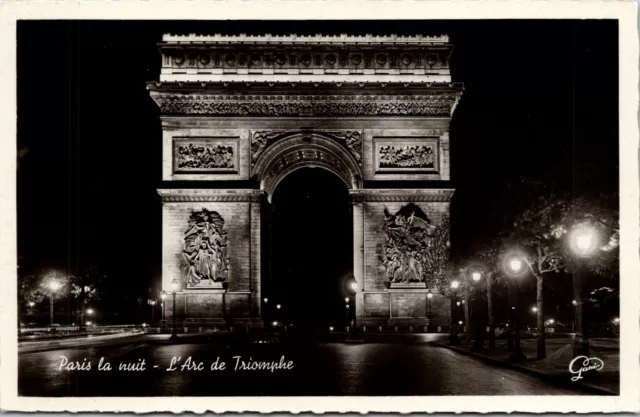 Vtg Paris La Nuit L'Arc de Triomphe at Night France RPPC Real Photo Postcard