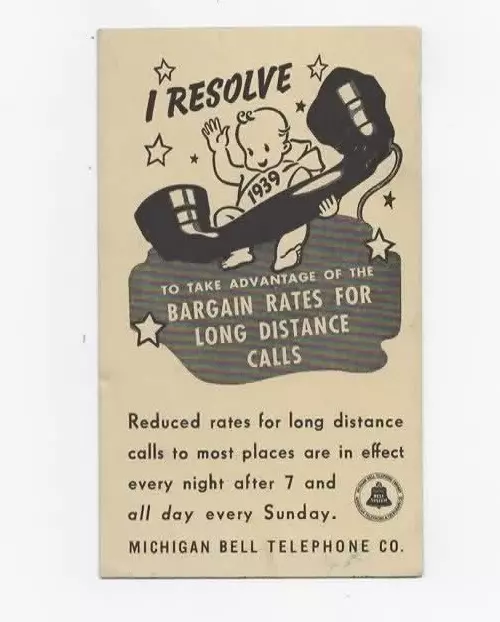 Michigan Bell  ink blotter  1939 New Year's Baby's resolution-nice blotter!
