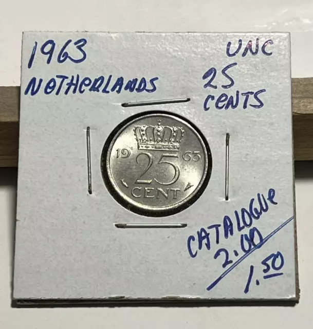 1963 Netherlands 25 Cents UNC (INV C)