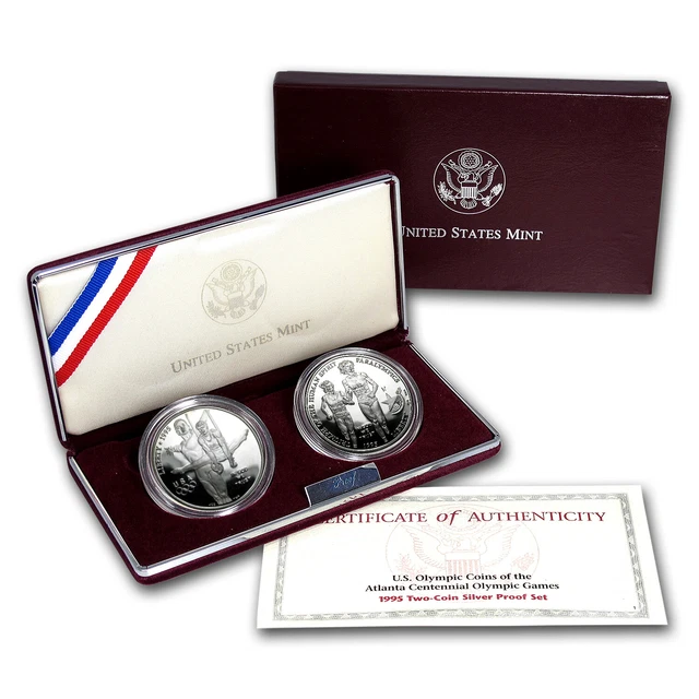 1995-P 2-Coin Olympic Blind Runner-Gymnast & Prf Set (Box/COA) - SKU #7144