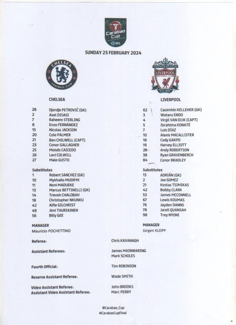 CHELSEA V LIVERPOOL 25. Februar 2024 EFL Carabao Cup Finale A4 Farbe