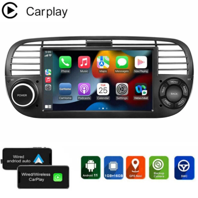 Autoradio Android 7" Pour Fiat 500 2007-2015 - 2+64GB, CarPlay, Android Auto, GPS | Inefala