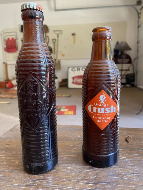 Rare Amber Full Embossed Orange Crush Bottle-not Silk-screened (Bottle On Right)