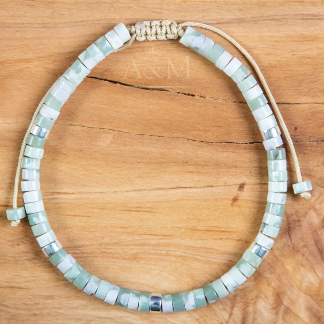 Jade Minimalist Bracelet Bohemian Summer Jewellery Adjustable Beaded Bracelet UK