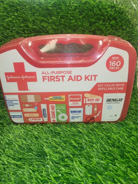 Johnson & Johnson All-Purpose Portable Compact First Aid Kit, 160 PC, Read