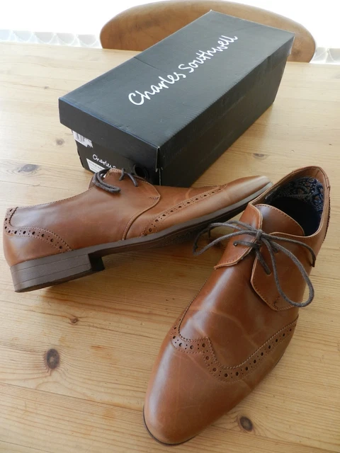 CHARLES SOUTHWELL TAN Hendrix Brogue Style Lace Up Shoes Size Uk