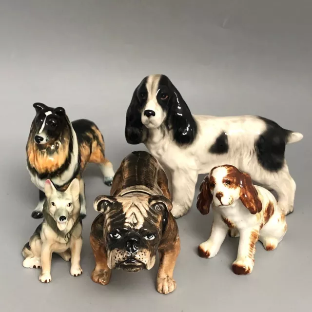 Dog Ornament Figurines x 5 Springer Spaniel Bulldog Husky  Melba Ware Capri -CP