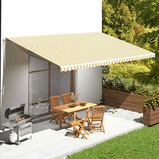 Telo Da Sole Di Ricambio 5x3,5m Giallo E Bianco Per Tenda Da Sole - Tessuto Poliestere UV Resistente E Impermeabile, Con Gonna