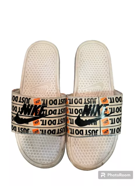 Nike Benassi JDI Print Mens Slides White Black Sandals 631261 102 - SIZE 10