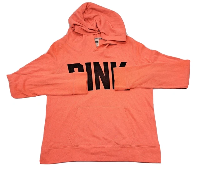 Victorias Secret Love Pink Size Medium Orange Half Zip Black Logo Sweatshirt