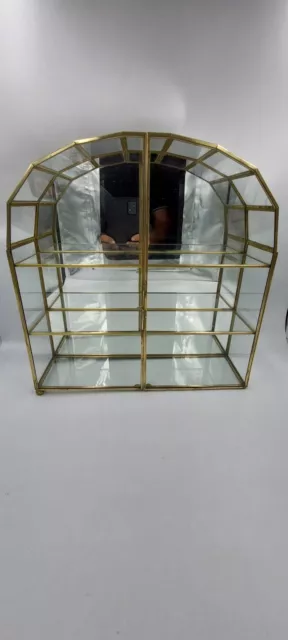 Superbe Ancienne Petite Vitrine En Verre et Laiton