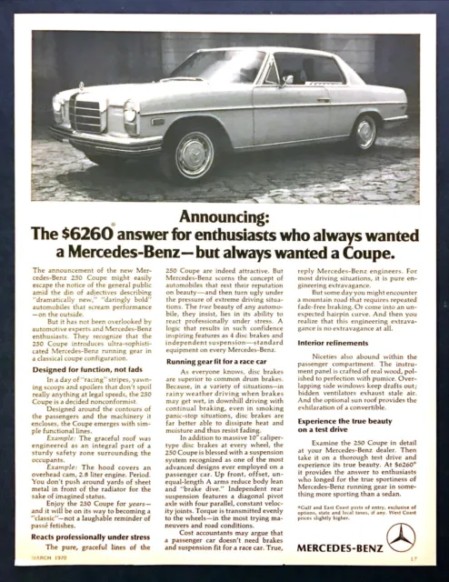 1970 Mercedes-Benz 350 Coupe photo "True Sportiness" vintage print ad