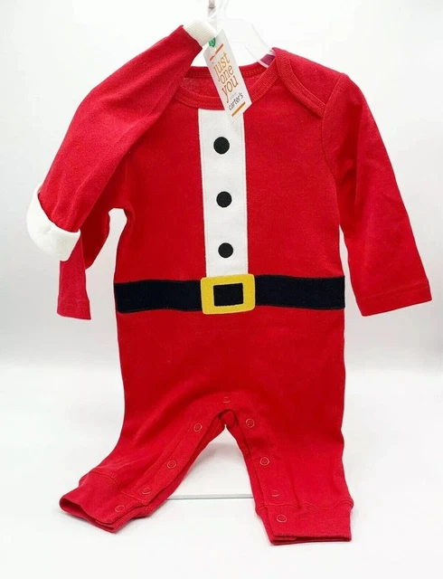 CARTERS Just One You Size 3M Santa Suit Romper Christmas PJ Hat Baby Holiday