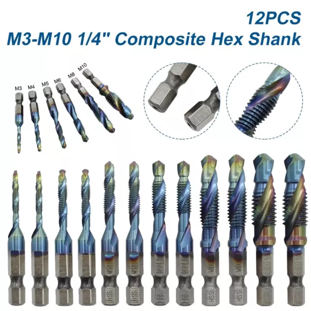 12X M3-M10 1/4 Composite Hex Shank HSS Metric Screw Thread Tap Drill ...