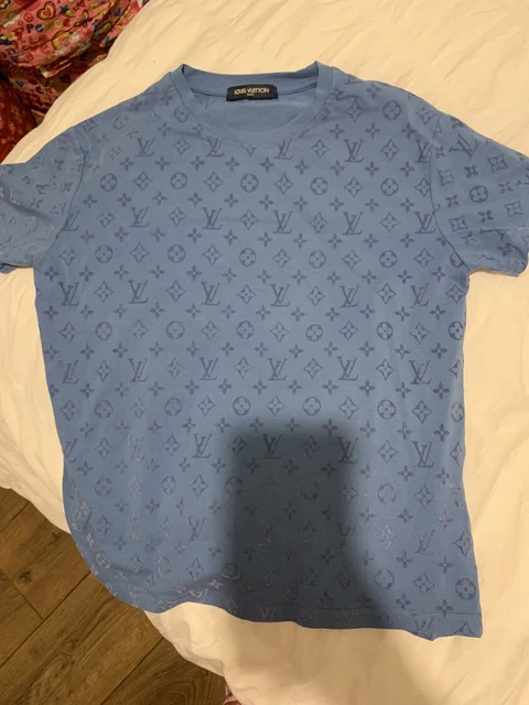 Authentic Louis Vuitton T Shirt Vgc Flock Lv Logo Age 14 Boys Light Blue
