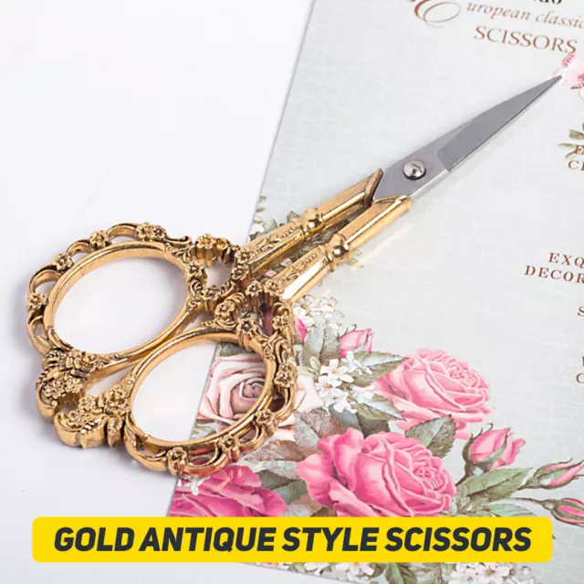 GOLD Color Vintage Antique Style Embroidery Scissors w/ Intricate Finish Handle