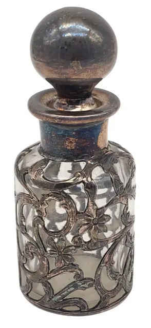 VINTAGE Sterling Silver Overlay Glass Perfume Bottle NO MONOGRAM